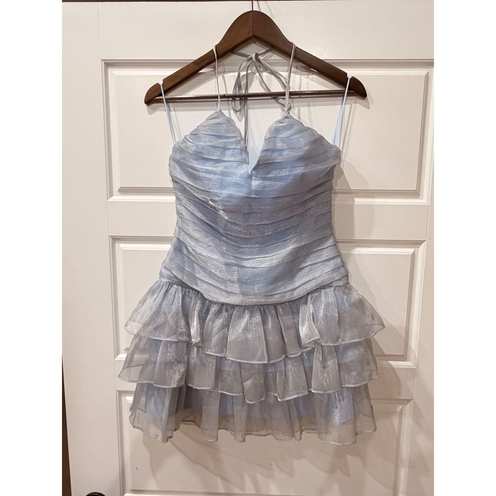 Hello Molly Party at the Disco Halter Mini Dress Blue Small Y2K Fairy Coquette - Picture 2 of 11